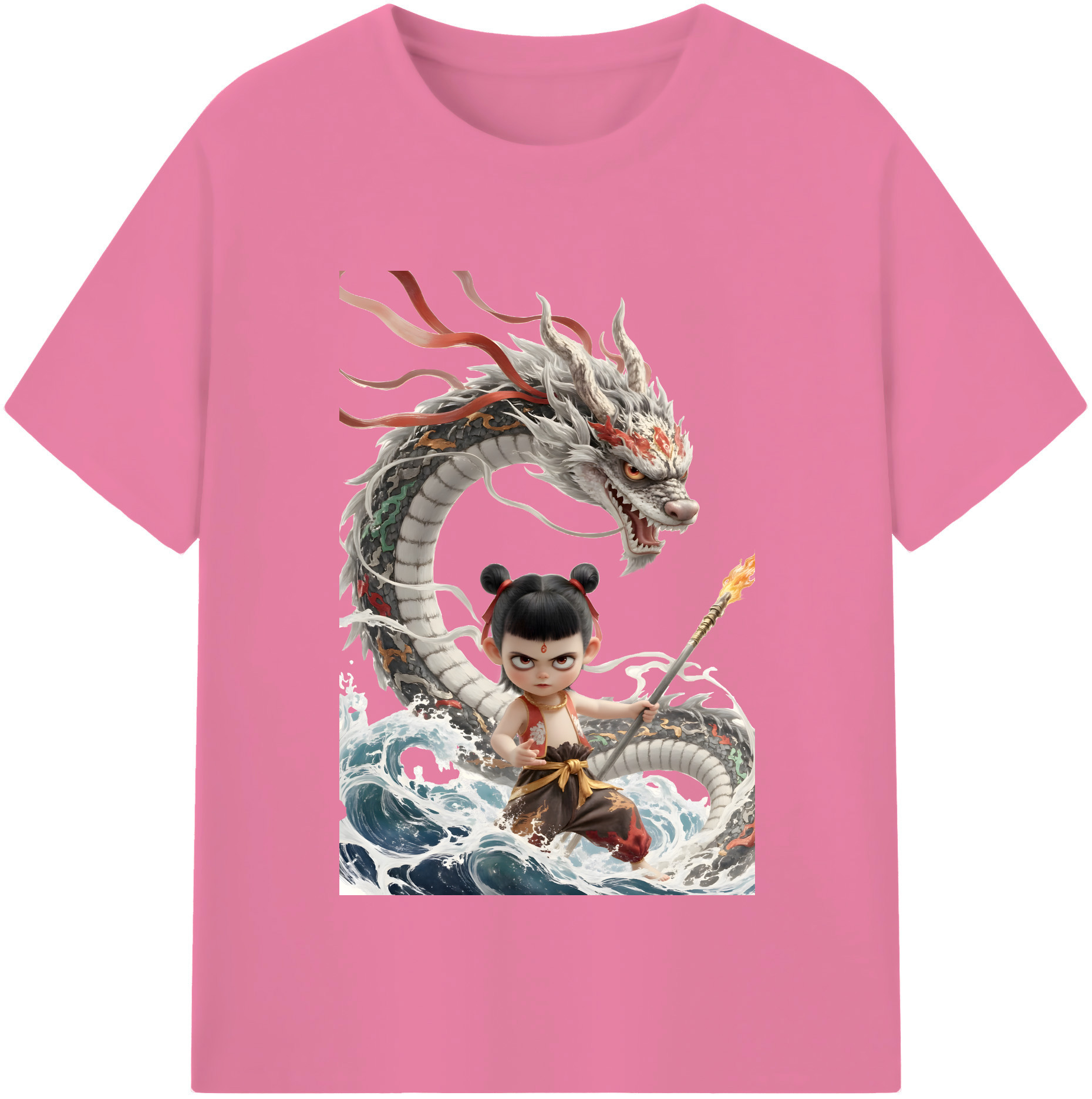 （画像用） Ne Zha 2 ナタ 魔童の大暴れ 綿100％半袖Tシャツ（フロントプリント）